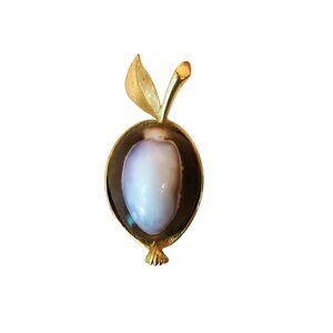 Vintage Cowrie Shell Fruit Leaf Gold Tone Pendant For Fertility and Prosperity